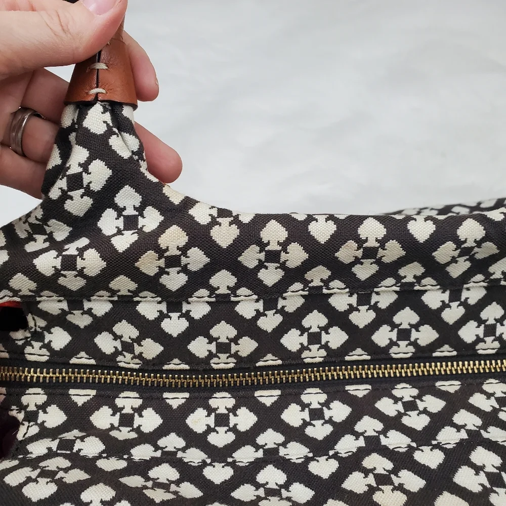 kate spade Black, White & Red Patterned Satchel with Tan Handles