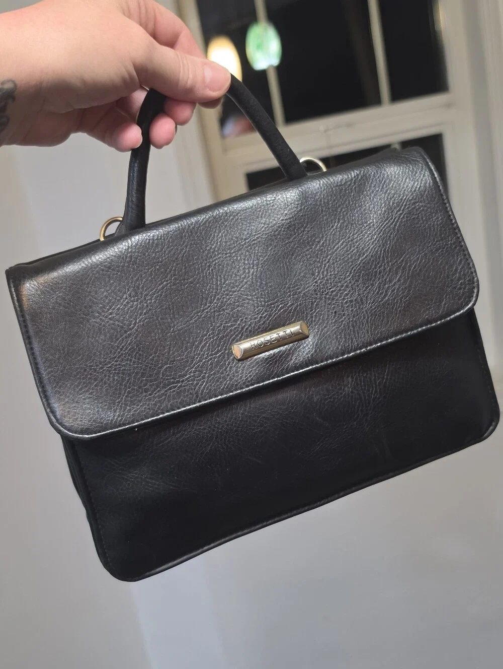 Vintage Rosetti Black Faux Leather Satchel/Crossbody Bag - MSRP $80