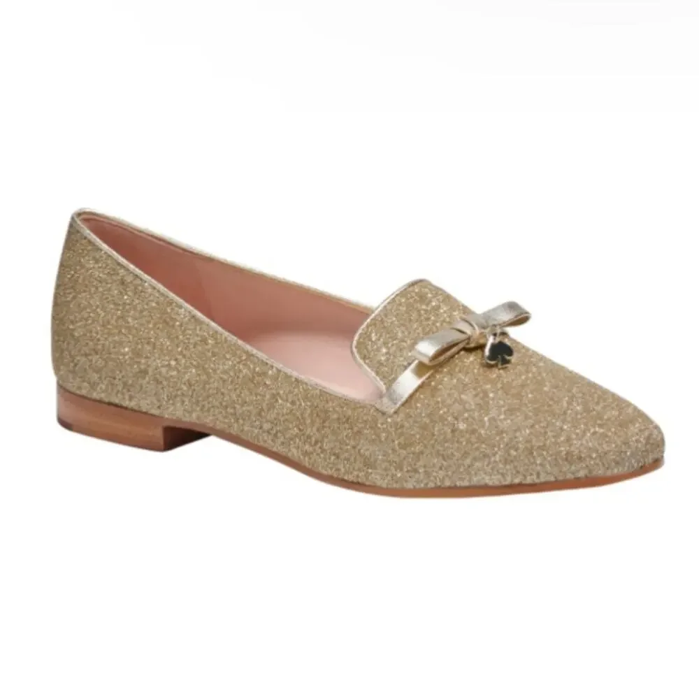 kate spade New York Womens 6 Georgia Glitter Loafer in Pale Gold NEW