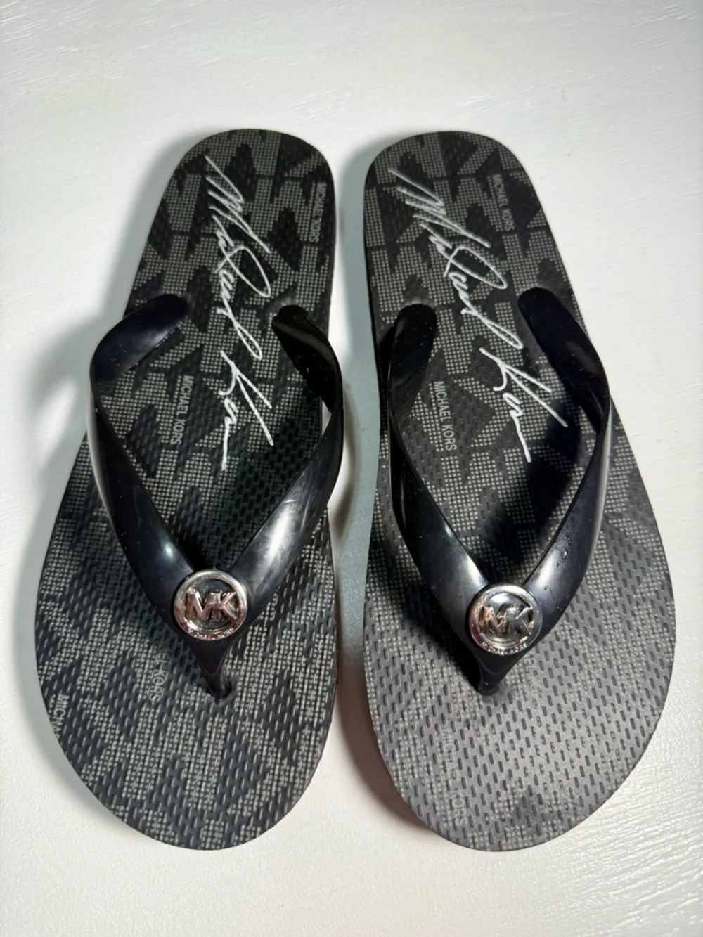 Michael Kors Black Logo Medallion Flip Flop Sandals