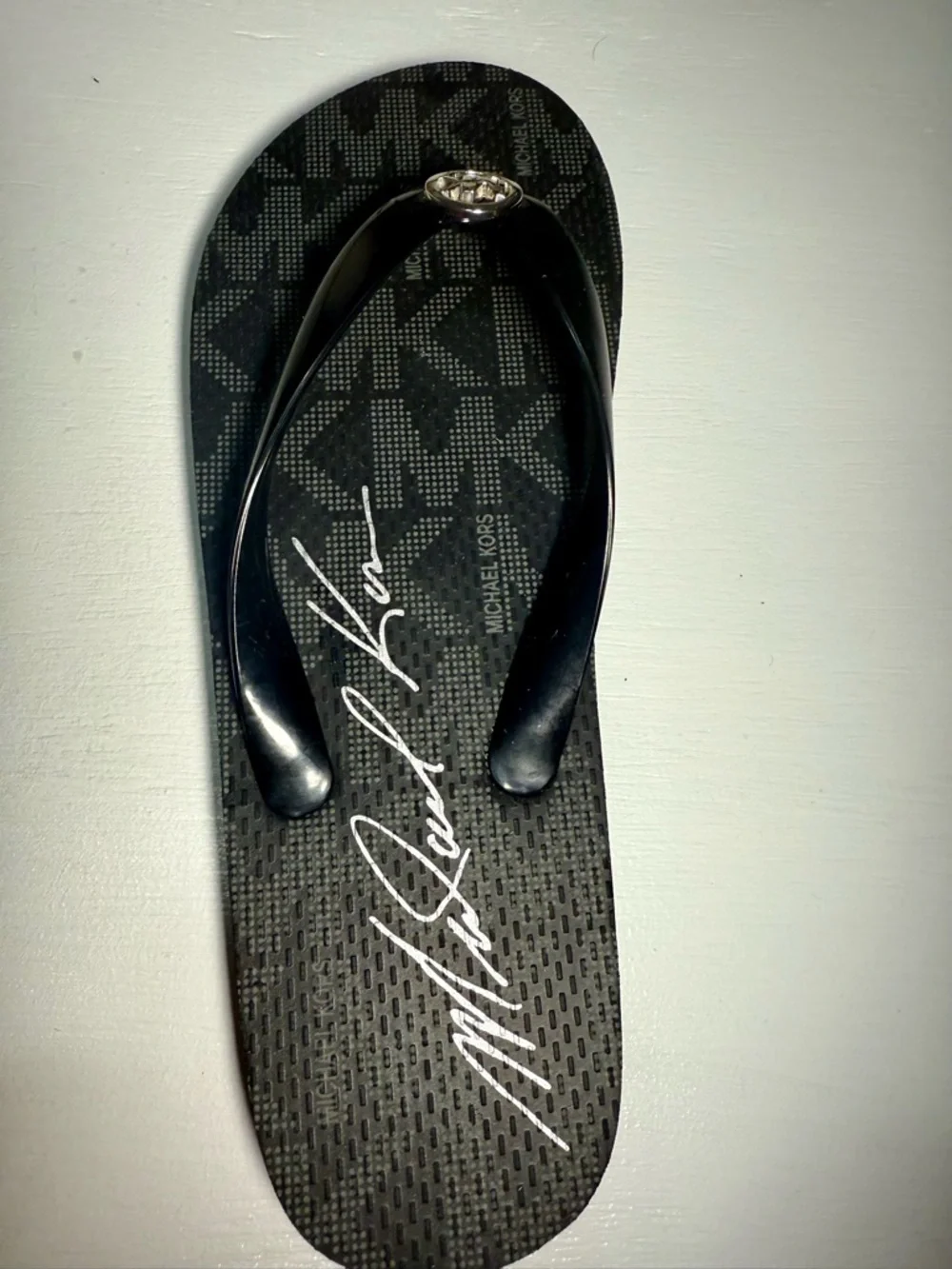 Michael Kors Black Logo Medallion Flip Flop Sandals