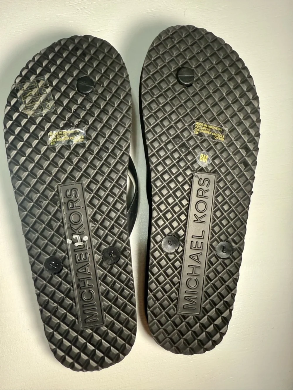 Michael Kors Black Logo Medallion Flip Flop Sandals