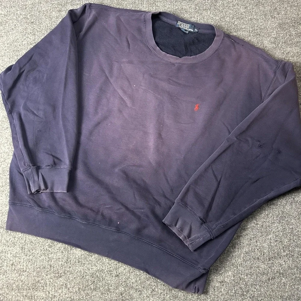 Polo Ralph Lauren Sweatshirt Mens XL Purple Crewneck Fleece Pullover Distressed