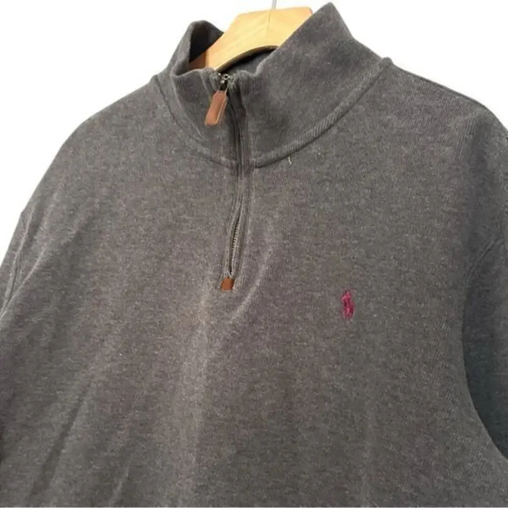 Polo Ralph Lauren Men’s Size L Dark Gray Cotton 1/4 Zip Estate Rib Sweater