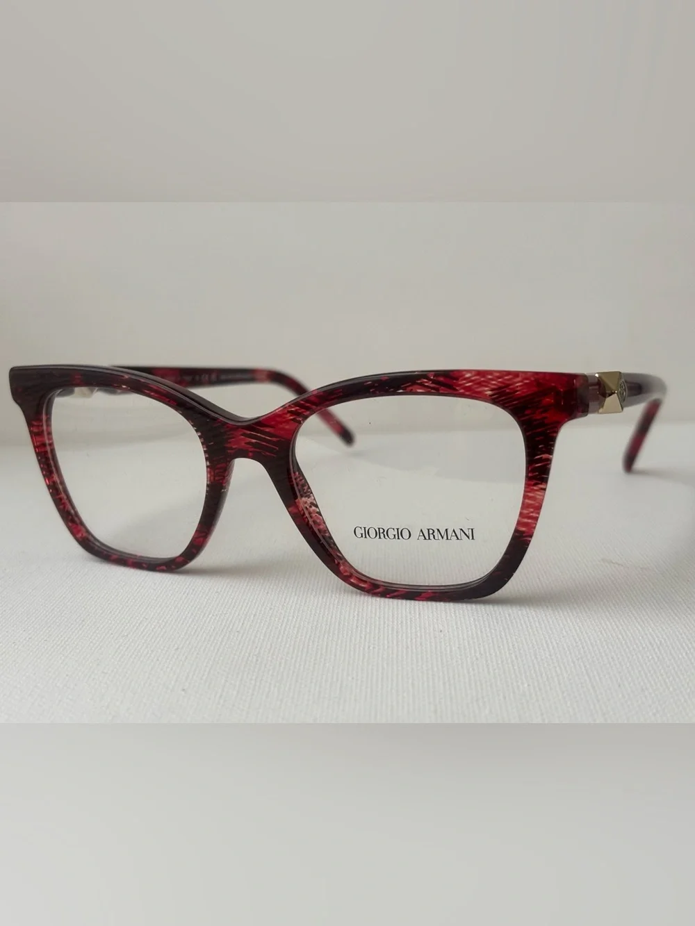 Giorgio Armani Women's Red Tortoiseshell Cat-Eye Optical Frames
