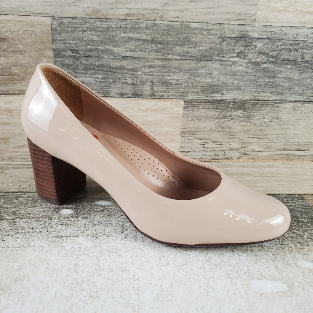 Marc Joseph New York Midtown Womens Pumps Sz 9 Beige Leather Slip On Block Heel