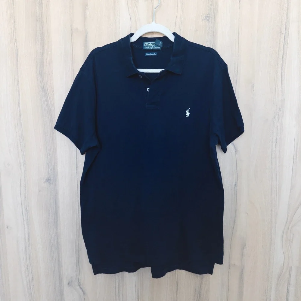 Polo Ralph Lauren Men Polo XL Navy Blue Pima Stretch Mesh Custom Fit