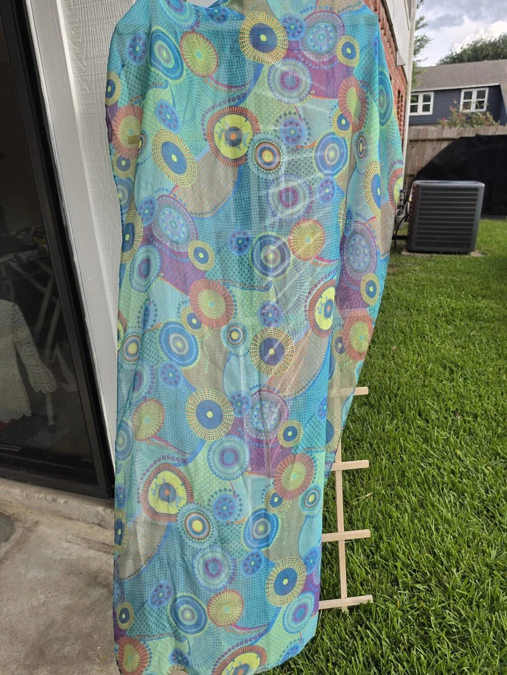 Large Sheer Turquoise Circles Wrap Scarf