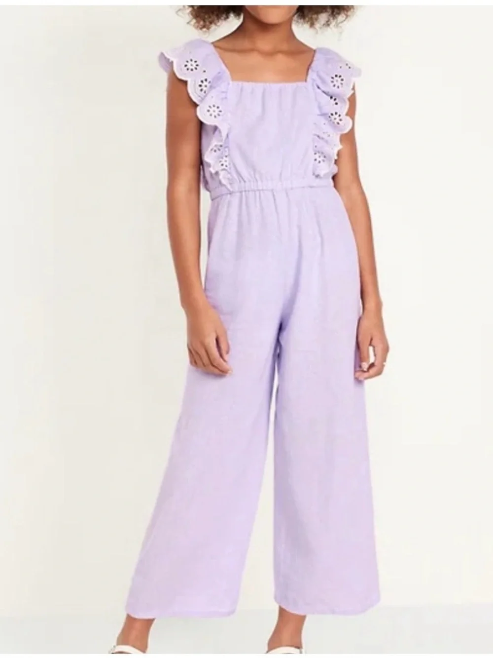 Old Navy Sleeveless Linen-Blend Ruffle-Trim Jumpsuit for Girls Size XL