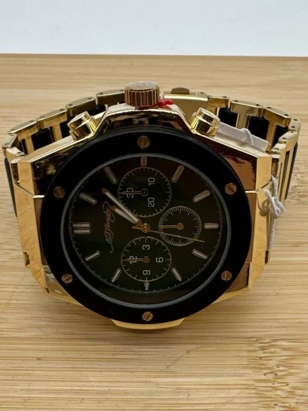 Ed Hardy Men's Gold Tone Bracelet Watch Green Dial Analog Quartz 46mm