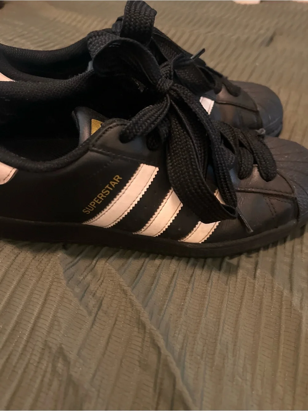 adidas men’s Superstar Sneakers - Black with White Stripes