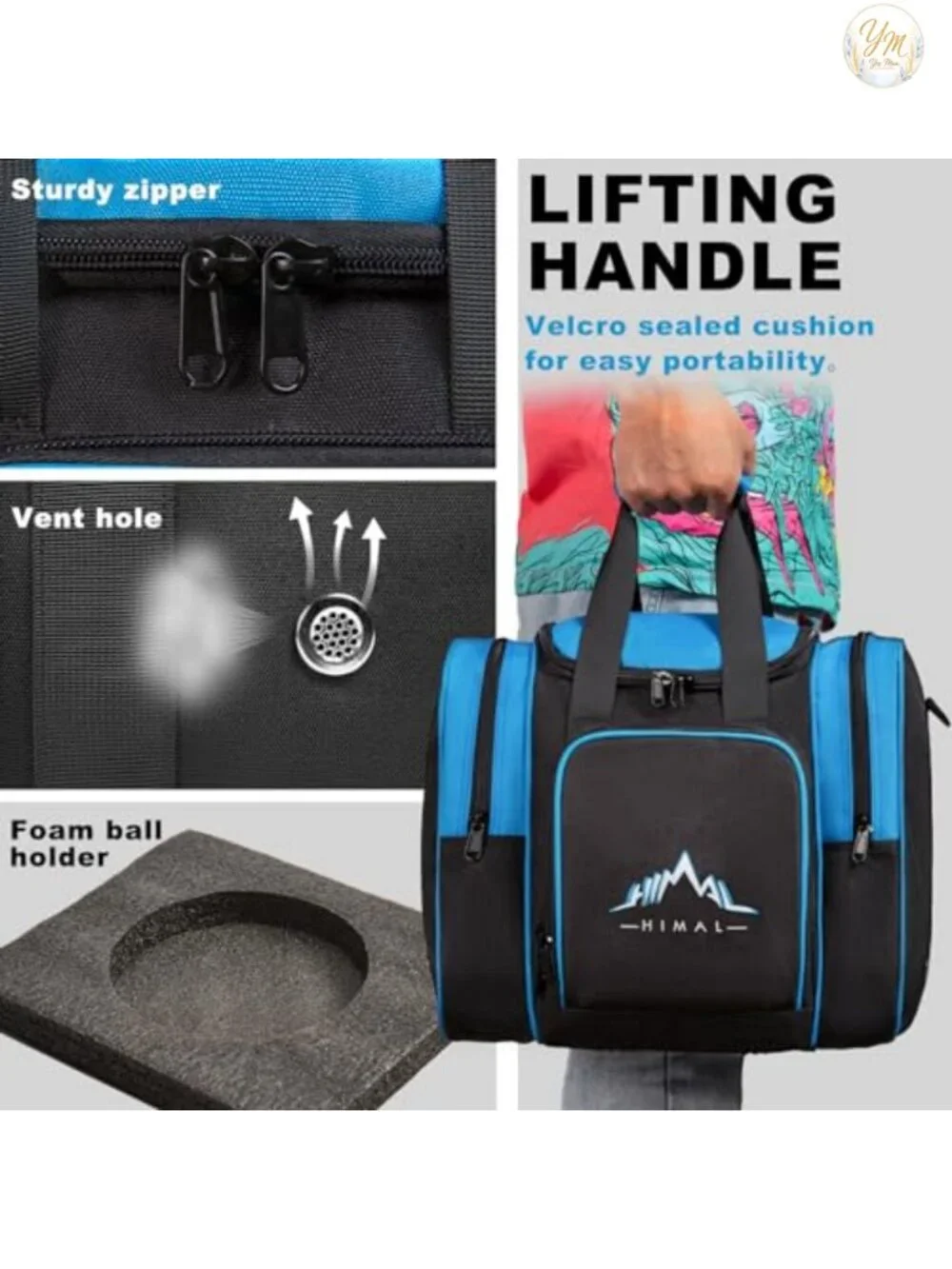Bowling Ball Bag with Padded Holder, Fits Shoes Size 14, Adjustable Strap,
