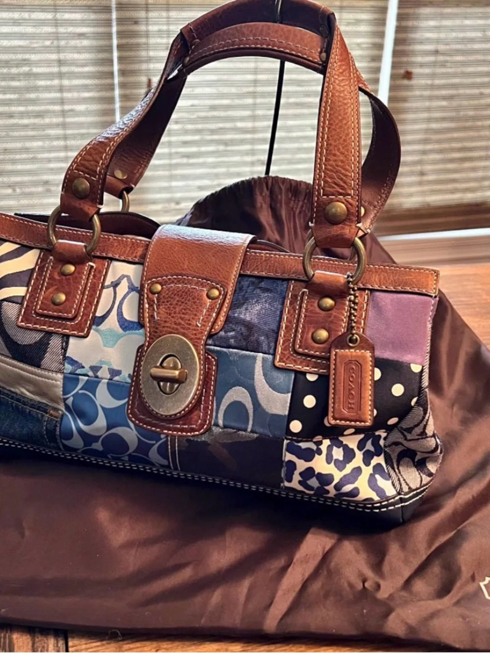 Coach Patchwork Satchel in Brown, Blue, Purple