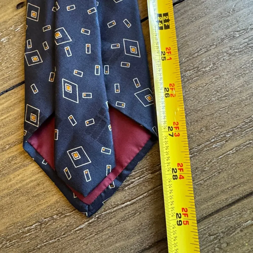 POLO Ralph Lauren Mens Blue Geometric Vintage 100% Silk Made in the USA Neck Tie
