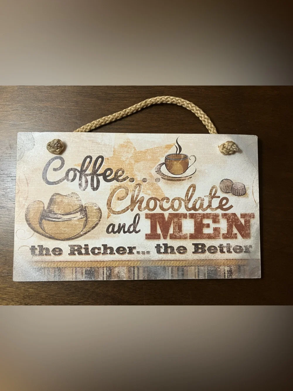 Rustic Coffee & Chocolate Wall Sign - Neutral Brown