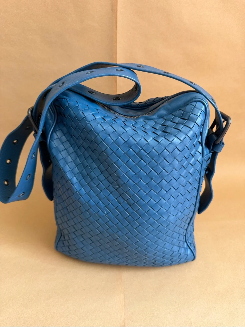 Bottega Veneta Blue Woven Leather Messenger Bag