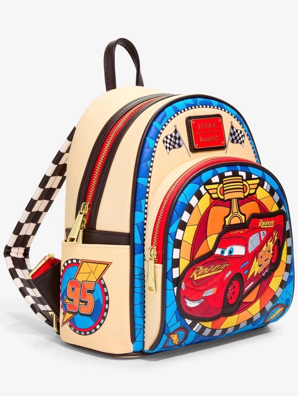 New Loungefly Disney Cars Lightning McQueen Stained Glass Mini Backpack