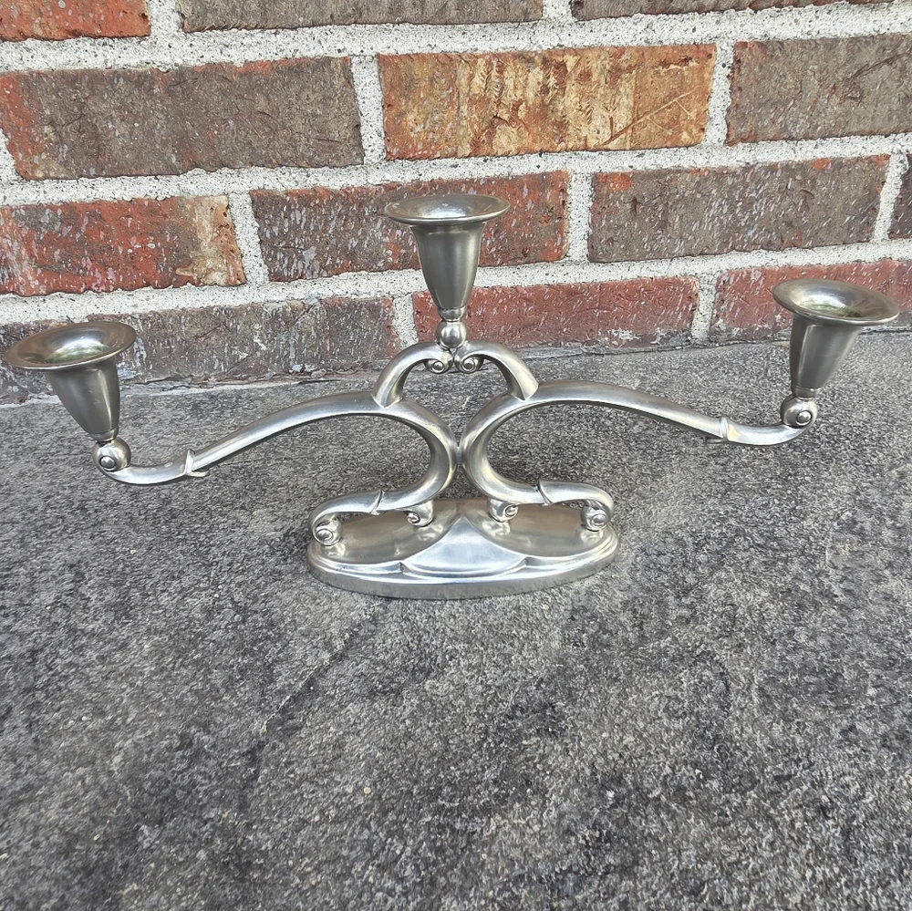 VINTAGE ROYAL HOLLAND DAALDEROP 3 ARM PEWTER CANDELABRA