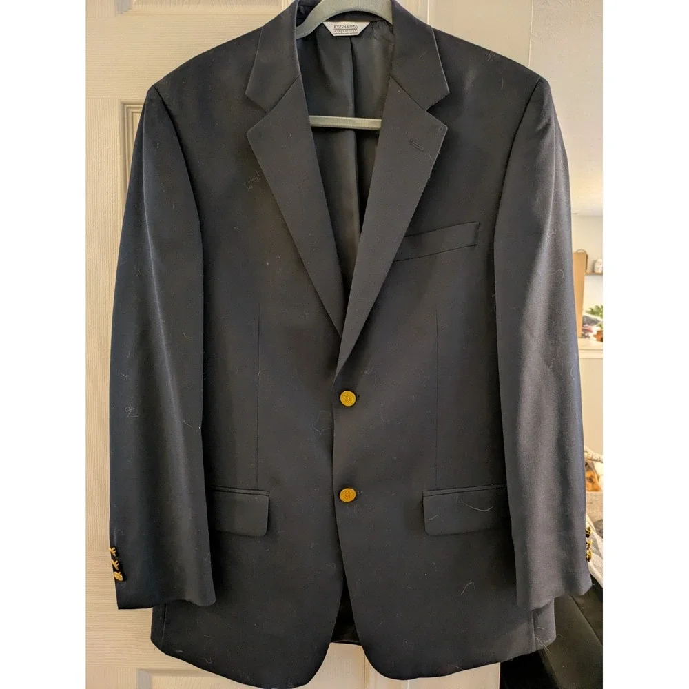 Joseph & Feiss Blazer 100% WOOL Sport Coat Navy Gold‎ Crest Canada Nautical 39R