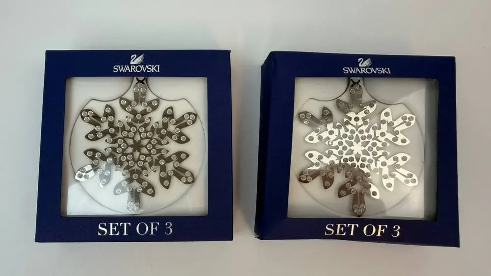 Swarovski Crystal Pixel Snowflake Ornament Set Lot 2 Boxes 6 Total 1135179