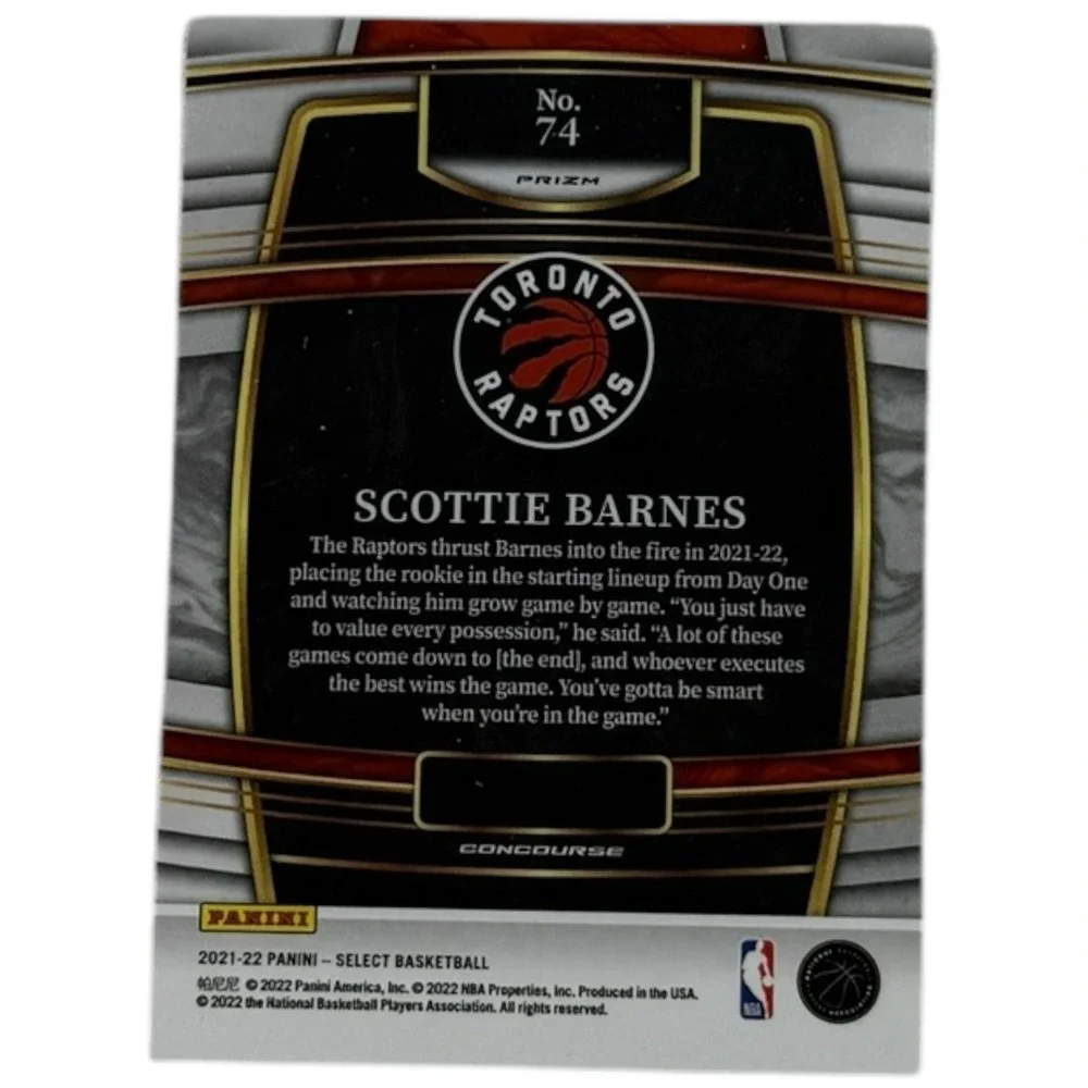 Scottie Barnes‎ RC 2021-22 Panini Select Orange Flash Prizm #74 Raptors