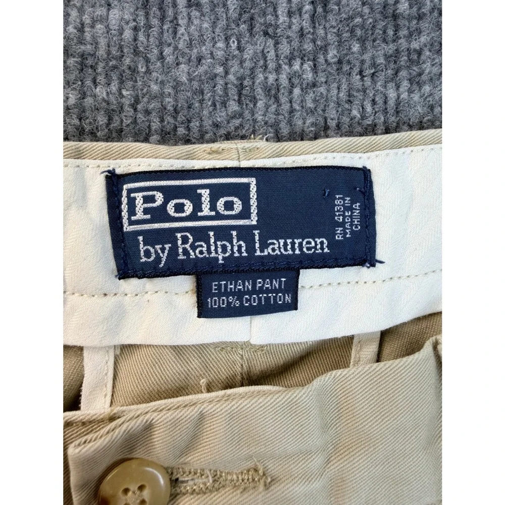 Polo Ralph Lauren Ethan Pant 35x32 Tan Khaki Cotton Pleated Chino Mens