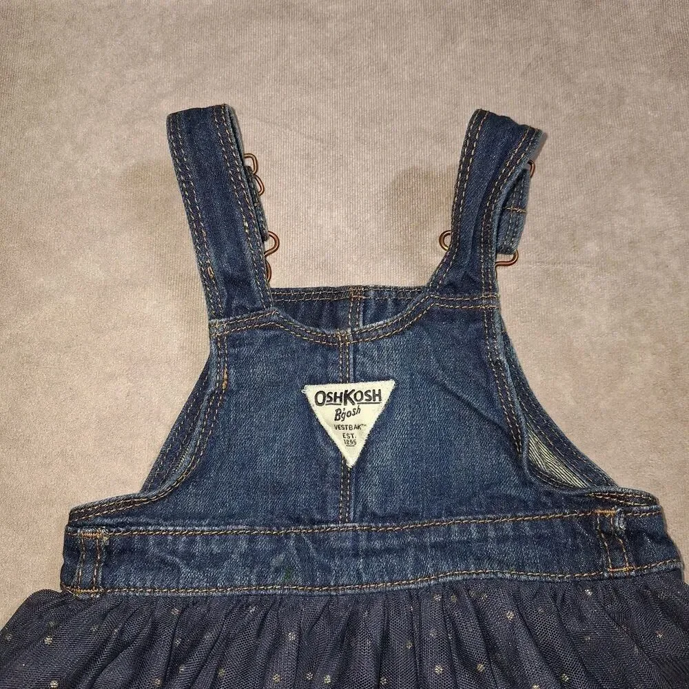 OshKosh B'gosh Girls 18M Denim Overall With Ruffle Skirt-Navy