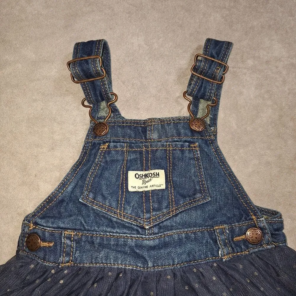 OshKosh B'gosh Girls 18M Denim Overall With Ruffle Skirt-Navy