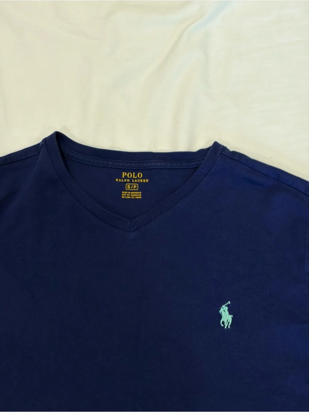 Polo by Ralph Lauren Navy V-Neck Tee with Mint Polo Logo