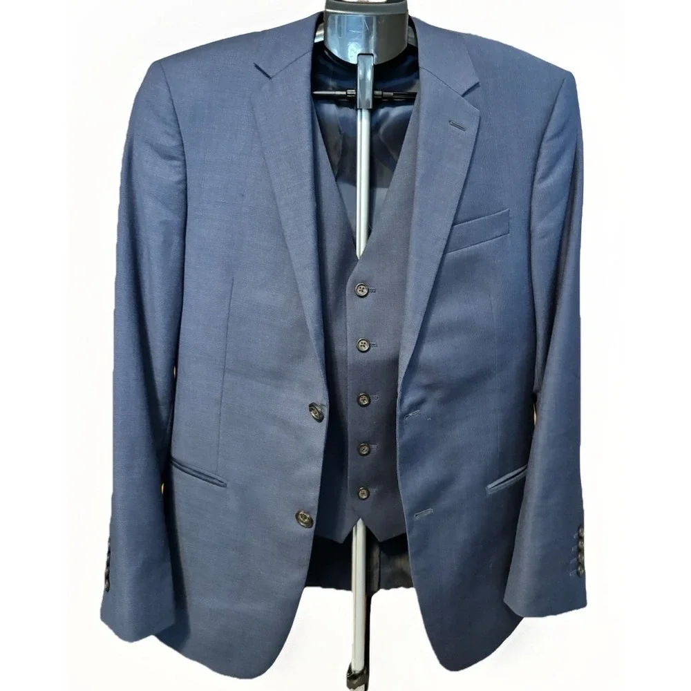 Ralph‎ Ralph Lauren Mens 38R Blue Glen Plaid Blazer  And Vest 100% Wool 2 Button