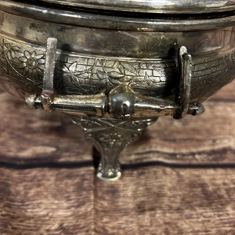 Antique Victorian Quadruple Plate Butter Dish Dome Floral‎ Silverplate