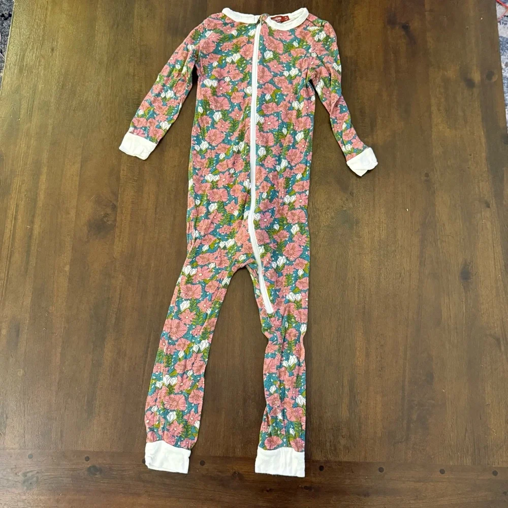 Milkbarn‎ Floral Kids Footless One Piece Pink Green Pajama Floral 3-4 years