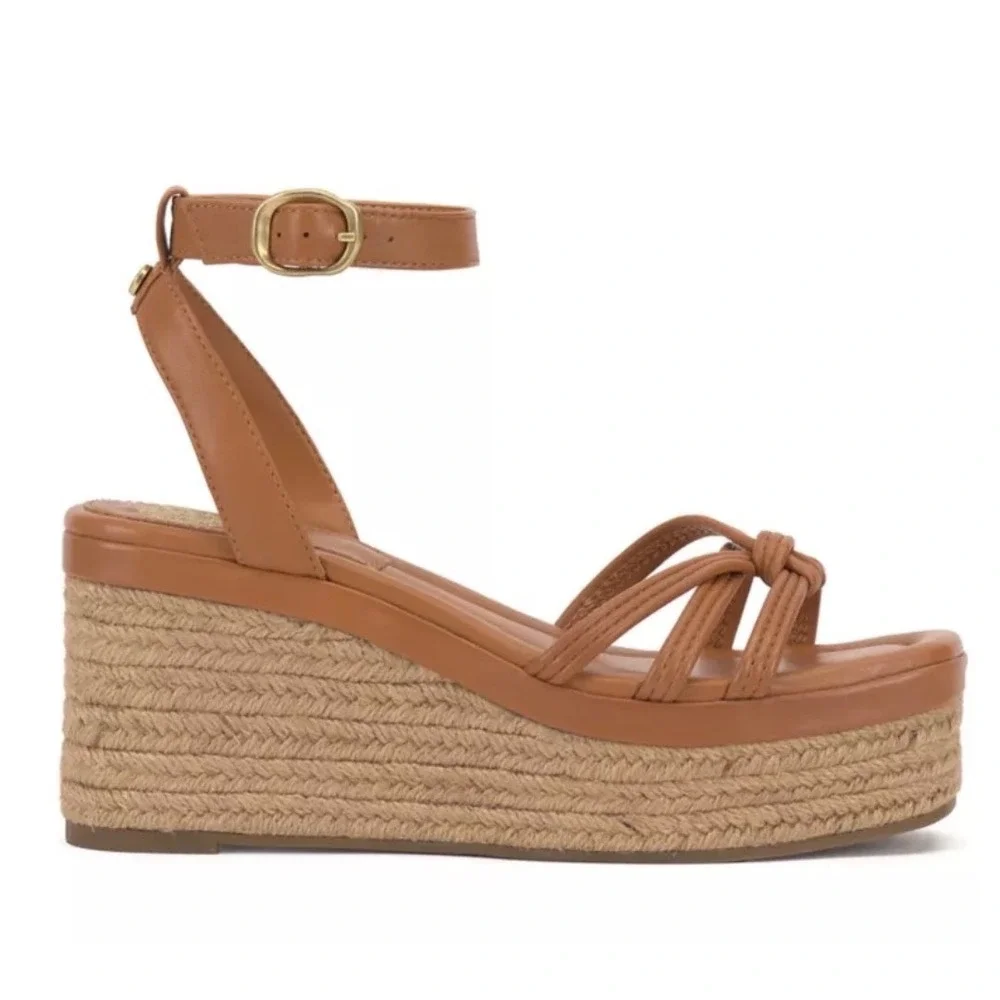 Vince Camuto Loressa‎ Strappy Platform Wedge Sandals Espadrille Tan Size 9.5