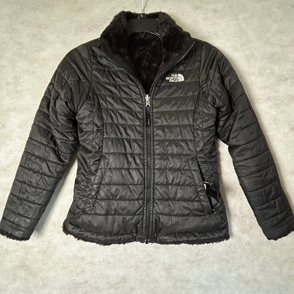 The North Face Girls Black‎ Mossbud Swirl Reversible Jacket Size M 10/12 Fleece