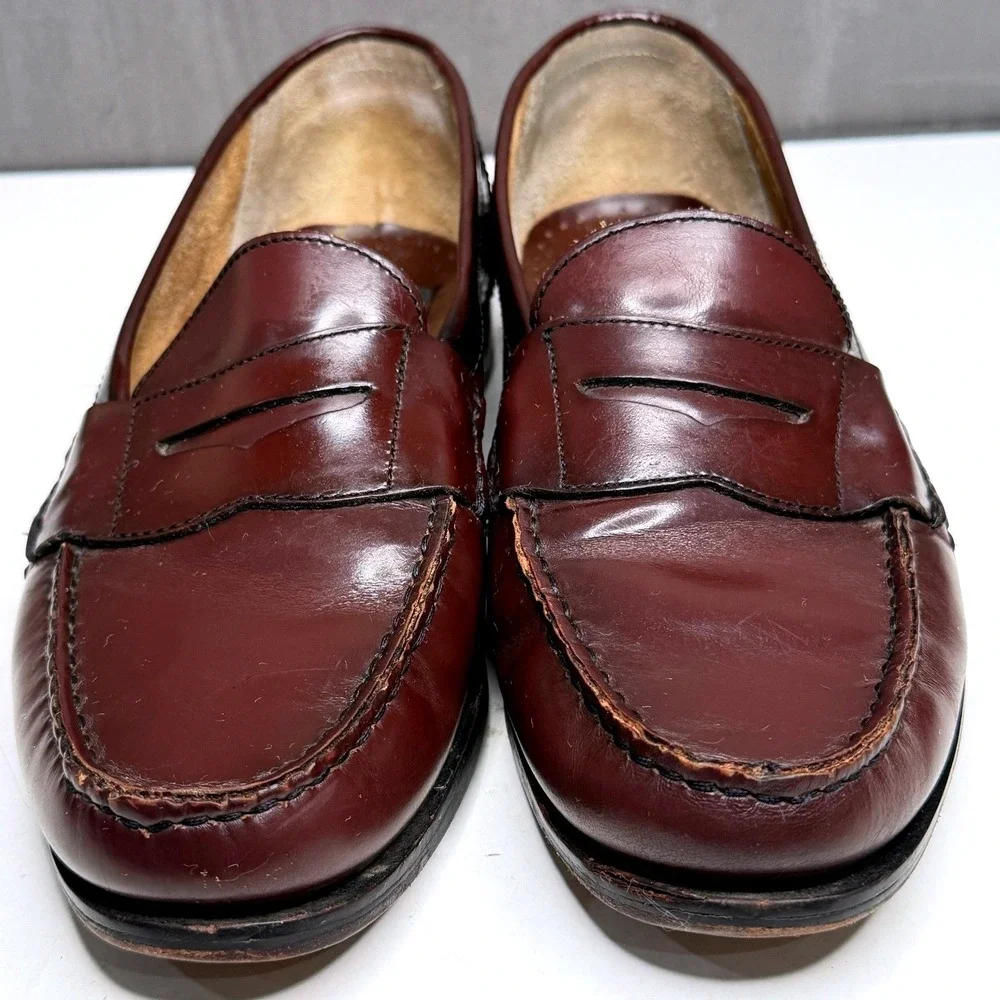 Vtg Nunn Bush Penny Loafers Mens 9.5 Burgundy Leather Slip On Moc Toe Shoes 90s‎