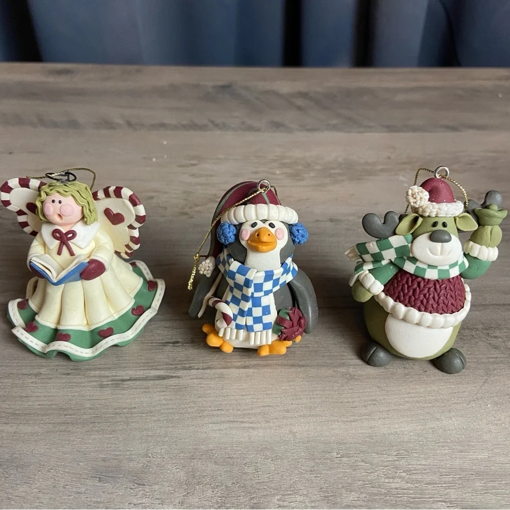 Lot of 3,‎ Polymer Clay Christmas Ornaments, Angel, Penguin, Reindeer