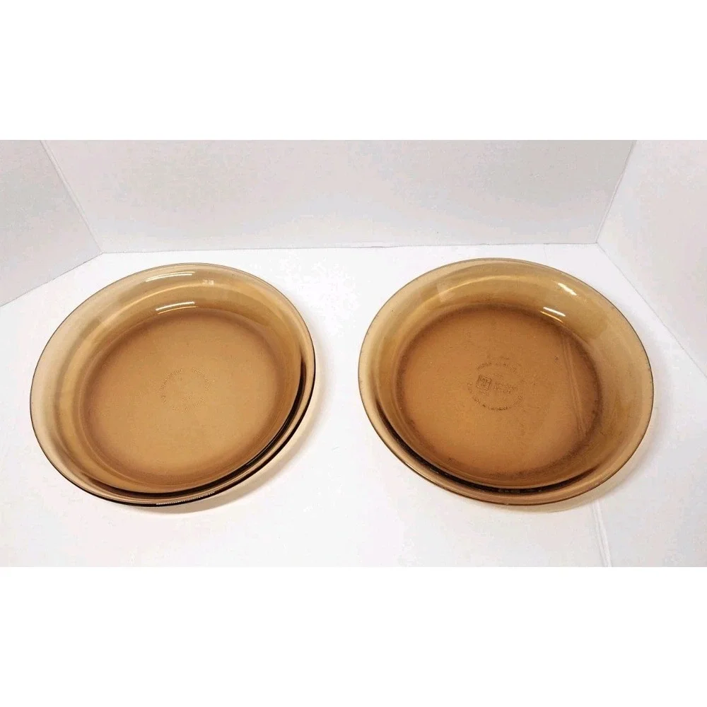 Lot Of 2 Anchor Hocking 462 Pyrex 209  Amber Pie Plate  Vintage Corningware‎ 9in