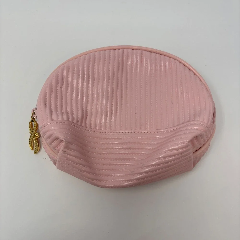 VTG Avon Breast Cancer Awareness‎ Cosmetic Bag W/ Pink Metal Bow Zipper 1998 NEW