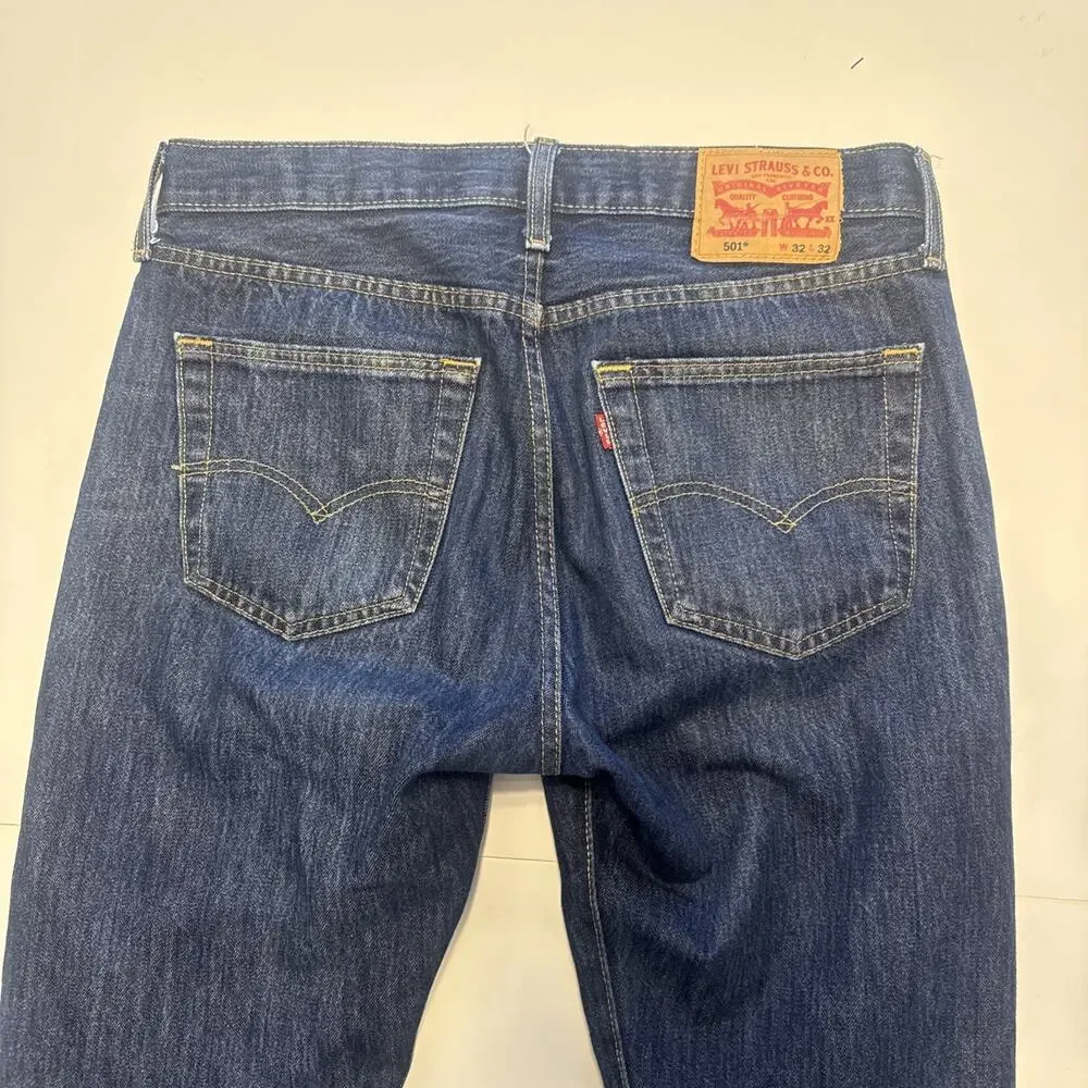 Levi's 501 Men's Jeans Original Fit, Button Fly, Straight, Blue, 32x32 Dark Wash