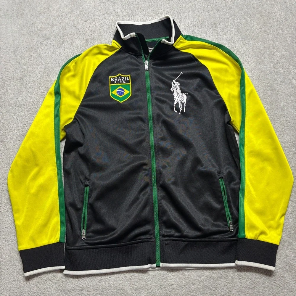 Polo Ralph Lauren Track Jacket Youth XL Full Zip Fleece Big Pony‎ Brazil Y2K
