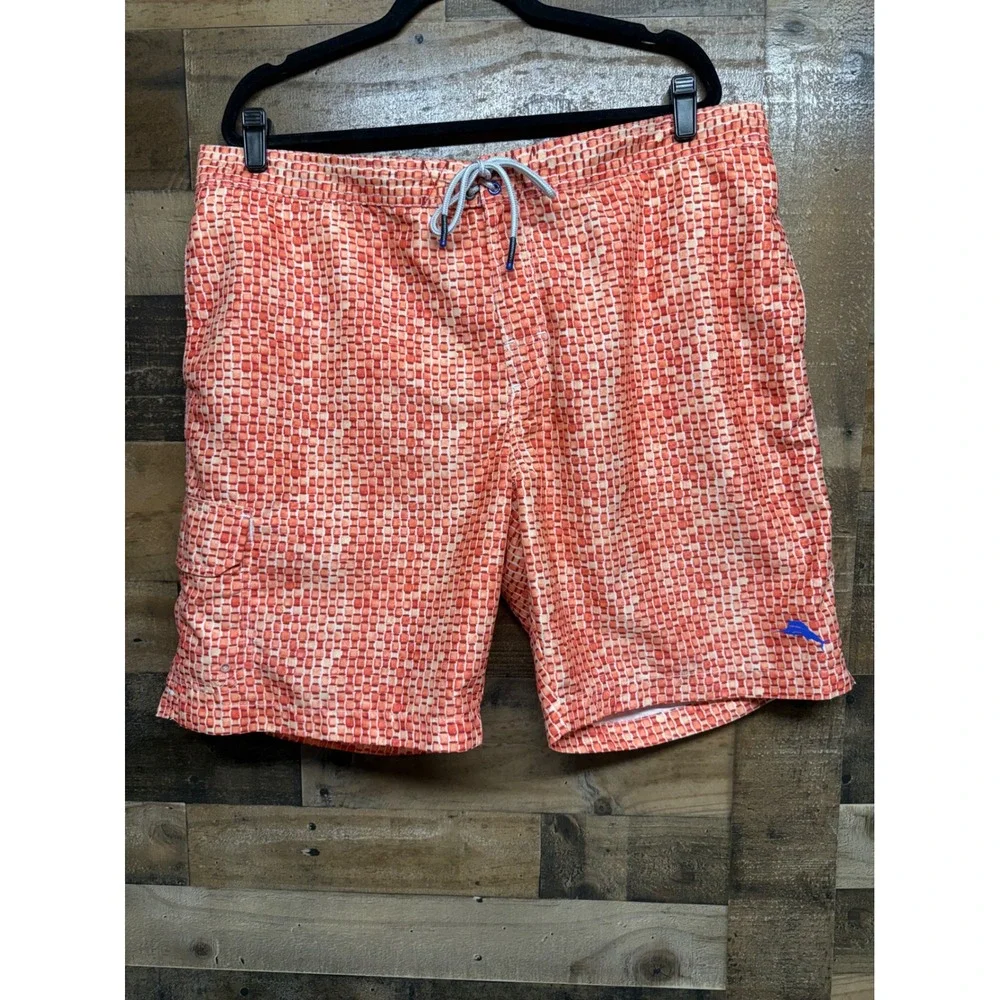 Tommy Bahama Mens XXL Swim Trunks Orange Geometric Basketweave‎ Board Shorts