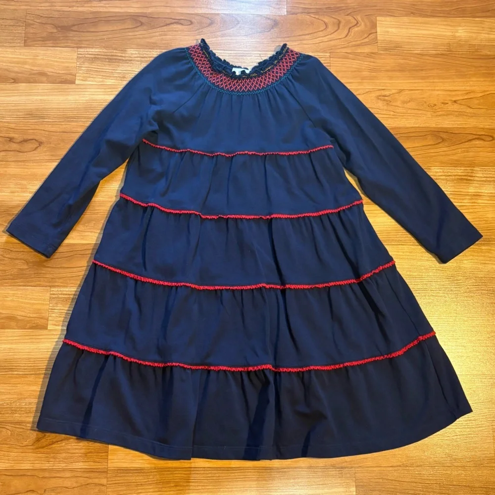 Hanna Andersson Tiered Swing Dress‎ Size 5 Navy/Red Festive Holiday School Play