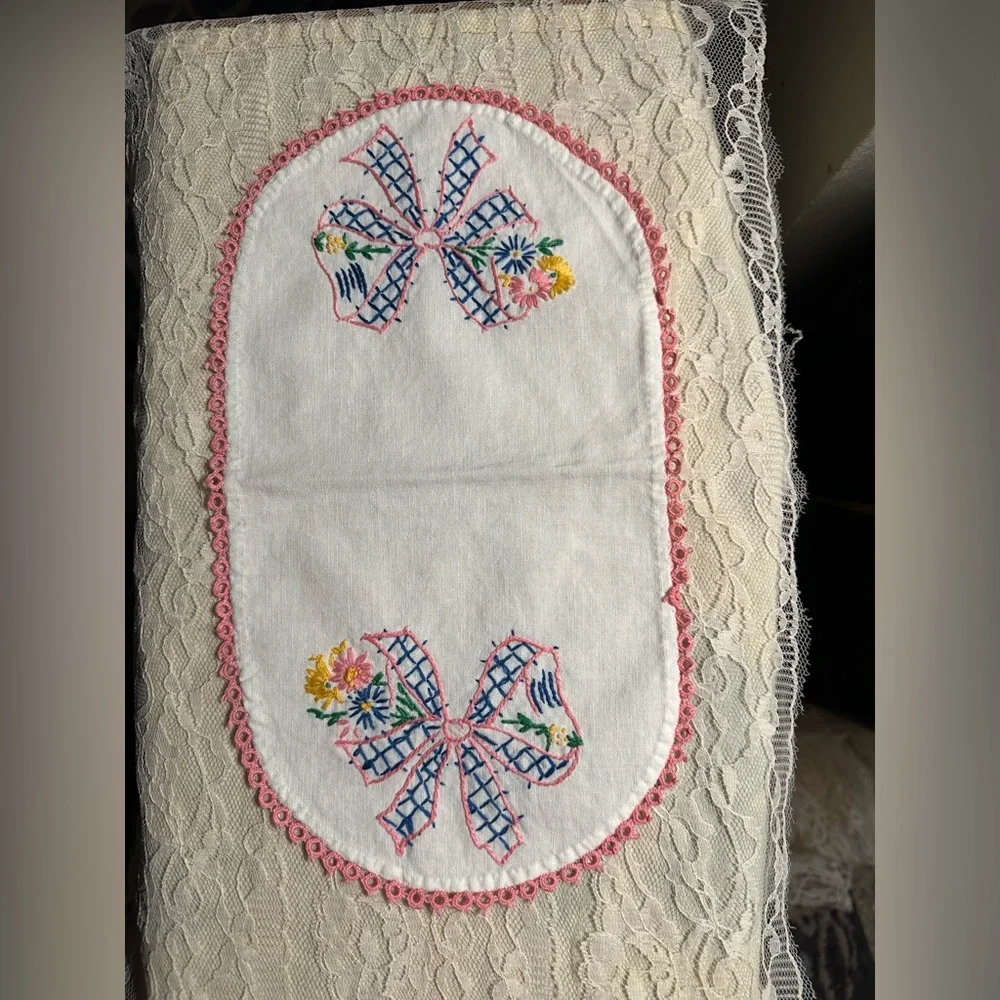 Vintage Doilies - light staining 12 inches x 7 & 11 inches x 7
