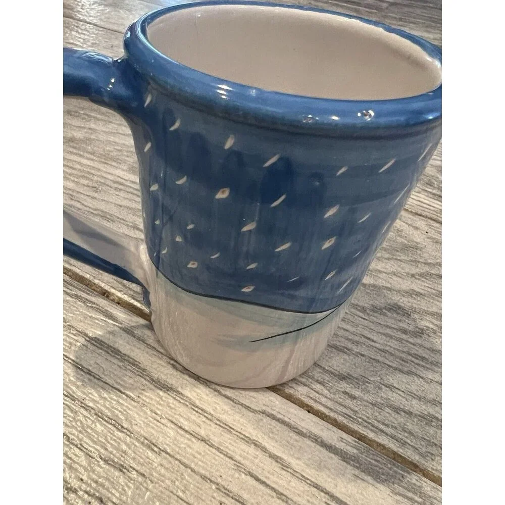 Vietri Coffee Mug Italy Hand Painted Tea Cup NWOT Winter Church Christmas DeFeCt