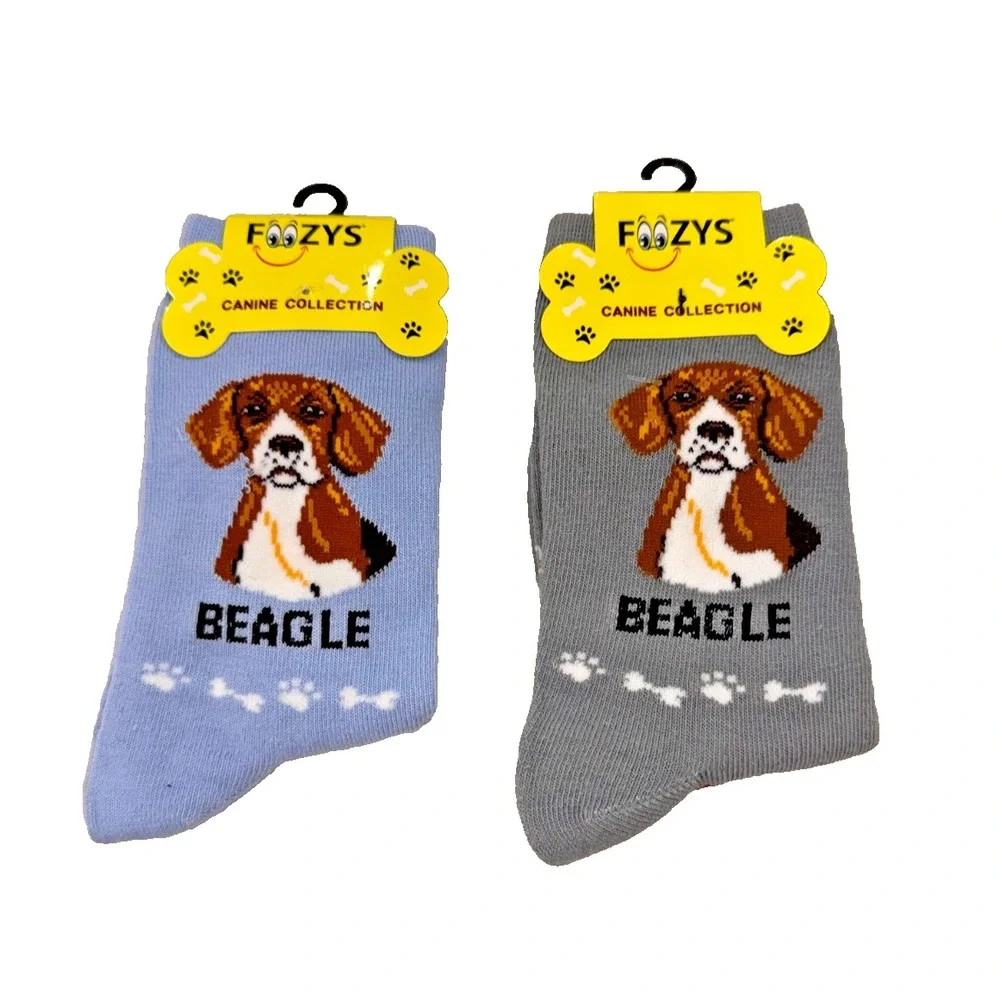 Foozys Women's Novelty Socks; 2 Pair Set; Beagle; Grey & Blue; Women's Size 9-11
