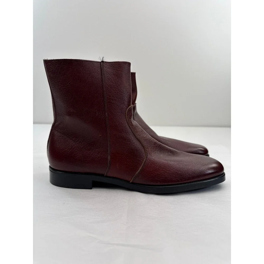 Buster Brown Vintage Mens Ankle Boots 6 Burgundy Leather Square Toe NOS NEW