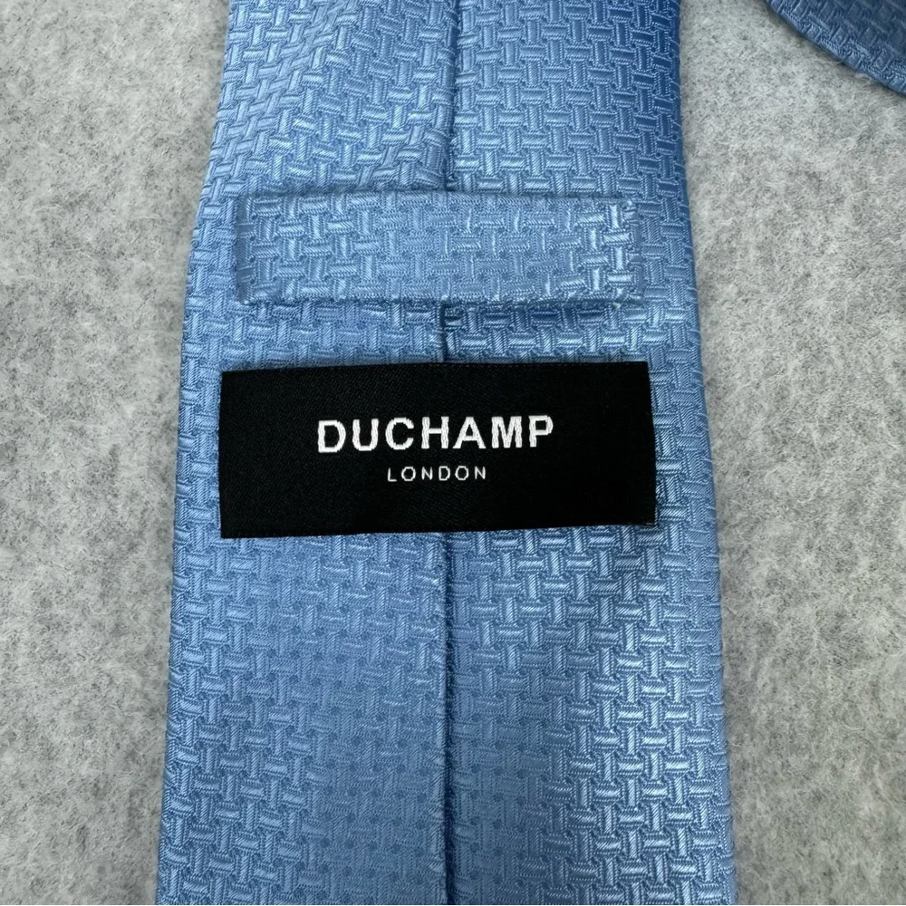 DUCHAMP Mens 100% Silk Neck Tie Blue Business Classic Preppy Modern Geometric
