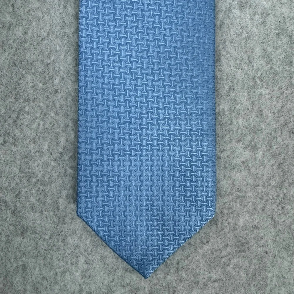 DUCHAMP Mens 100% Silk Neck Tie Blue Business Classic Preppy Modern Geometric
