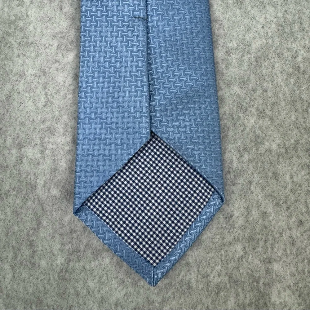 DUCHAMP Mens 100% Silk Neck Tie Blue Business Classic Preppy Modern Geometric
