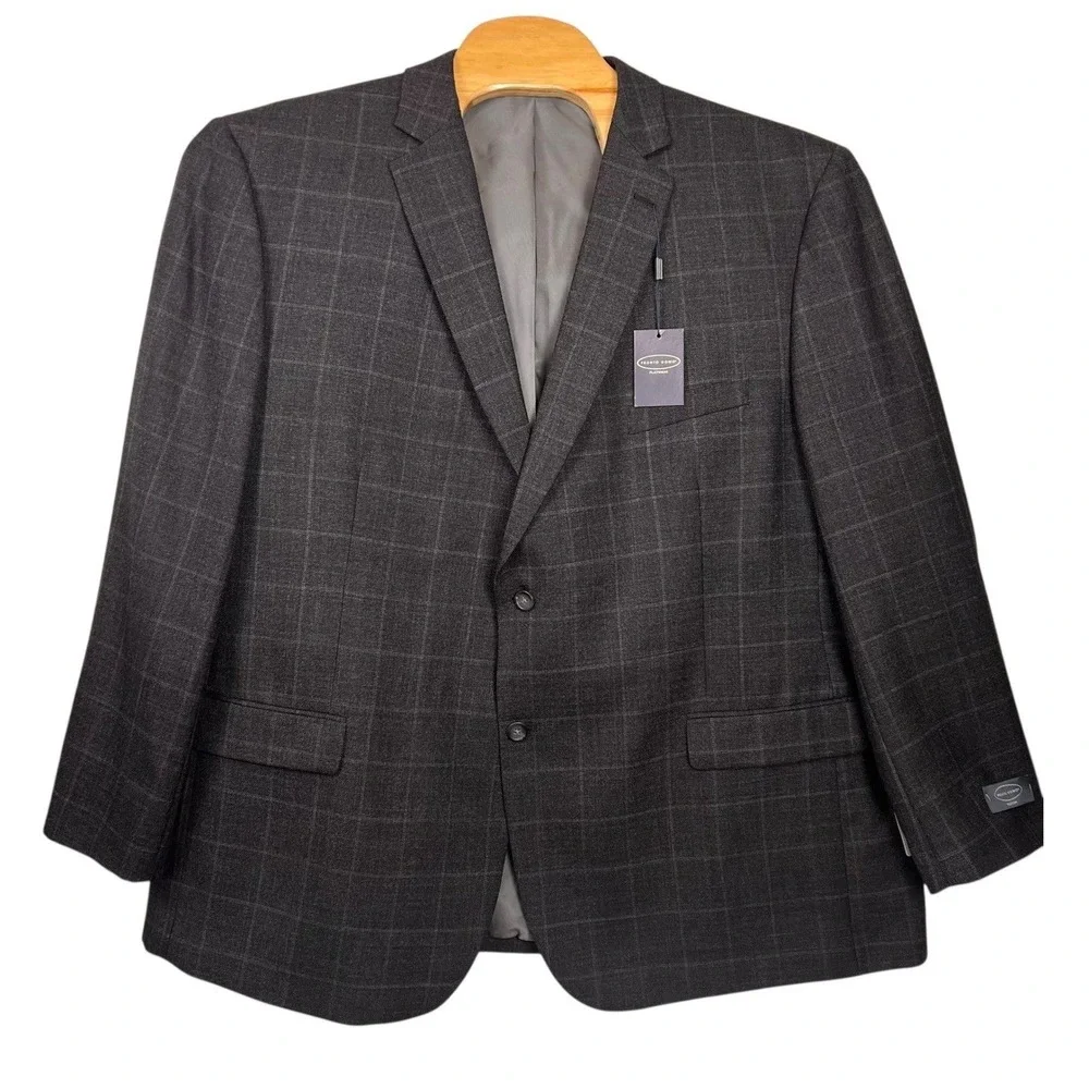 Pronto Uomo Platinum Grey Men 56L 2-Button‎ Windowpane 100% Wool Suit Jacket